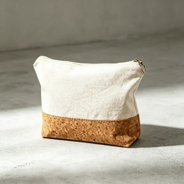 Sustainable organizing bag made by cork and canvas for corporate onboarding employee gifts