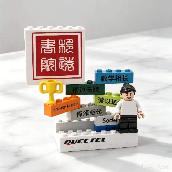 Custom building block brick set represents a specific milestone, team value, or corporate slogan for 1 year work anniversary gifts for employees