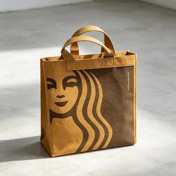 Sustainable kraft paper tote bag designed for premium branding and customized corporate events giveaways.