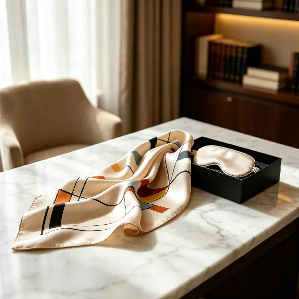 Executive travel corporate gifts with in-flight silk sleep mask set and eye mask presented in a custom gift box.