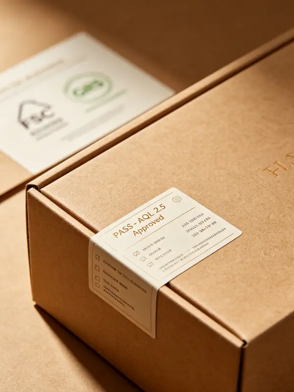 o Eco-friendly corporate gift box with AQL 2.5 quality control inspection tag for gift merchandise procurement.