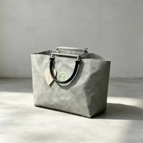 Spacious light grey washable paper travel tote with dual handles for corporate retreats and VIP client gifts.