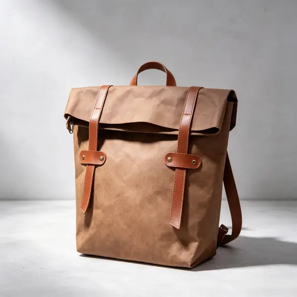 Premium brown washable kraft paper backpack with classic dual leather straps