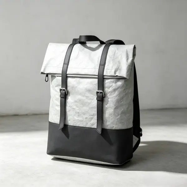 Two-tone black and silver grey washable paper roll-top commuter backpack