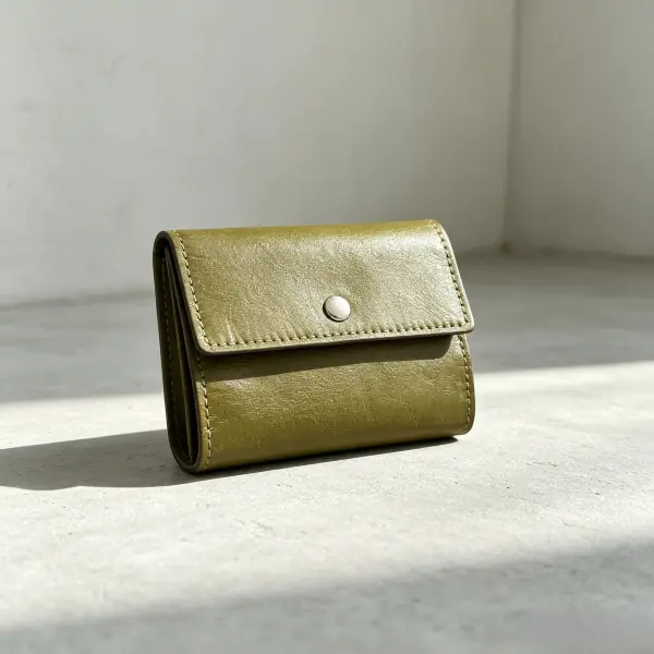 Olive green washable kraft paper small pocket wallet with snap button