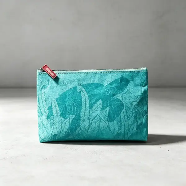 Custom printed washable kraft paper flat cosmetic zipper pouch in teal blue