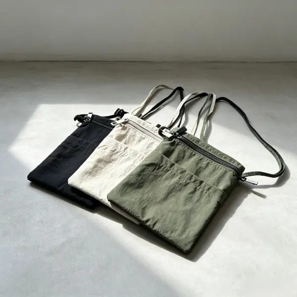 Lightweight washable kraft paper flat neck pouch and sacoche shoulder bag set
