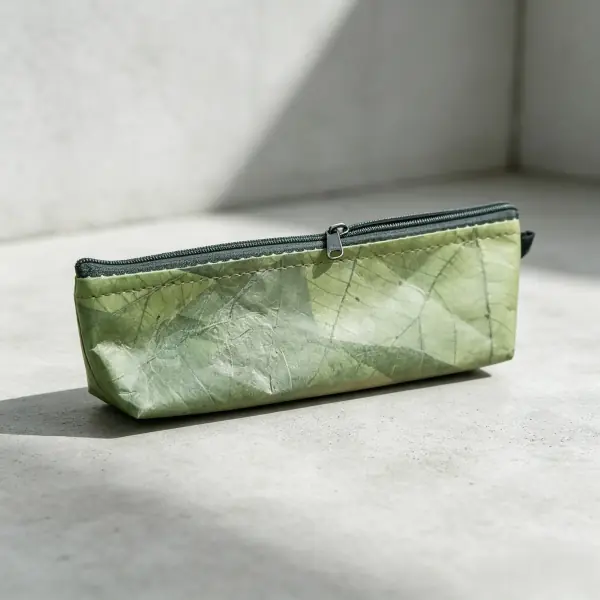 Slim washable kraft paper pencil case and cable organizer pouch in olive green