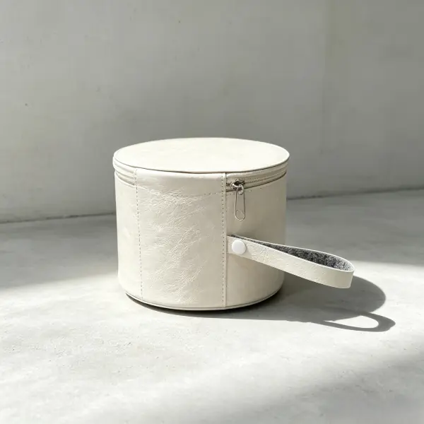 Round cylinder washable kraft paper travel organizer case with handle