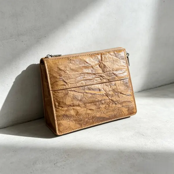 Vintage tan washable kraft paper structured envelope clutch and tablet sleeve