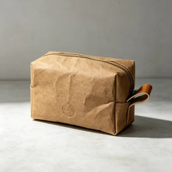 Natural tan washable kraft paper toiletry bag and travel washbag for new employee
