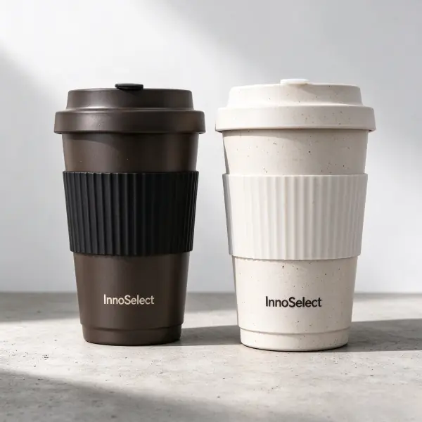 Sustainable traveling tumblers made of coffee gounds and eco-frienly, degradable esg materials